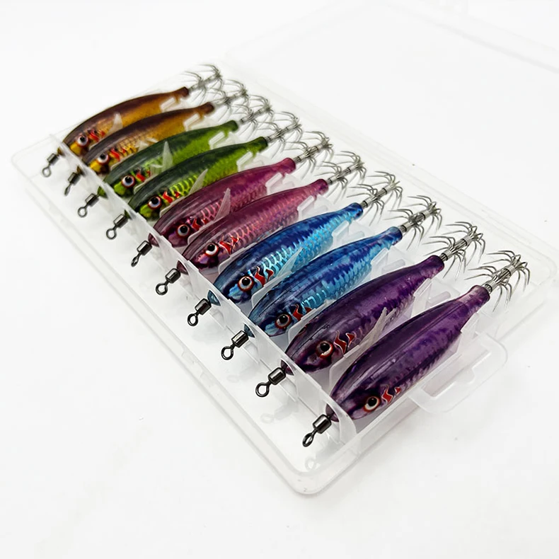ShareShark 10 Stück/Box 5,6g Leuchtende Horizontale Garnelen-Tintenfischhaken-Köder-Set Geeignet für Meeresangeln auf Tintenfische und Oktopus – Detail 3