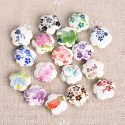 10pcs 15mm Flower Shape Patterns Ceramic Porcelain Loose Crafts Beads Lot For Jewelry Making DIY Findings