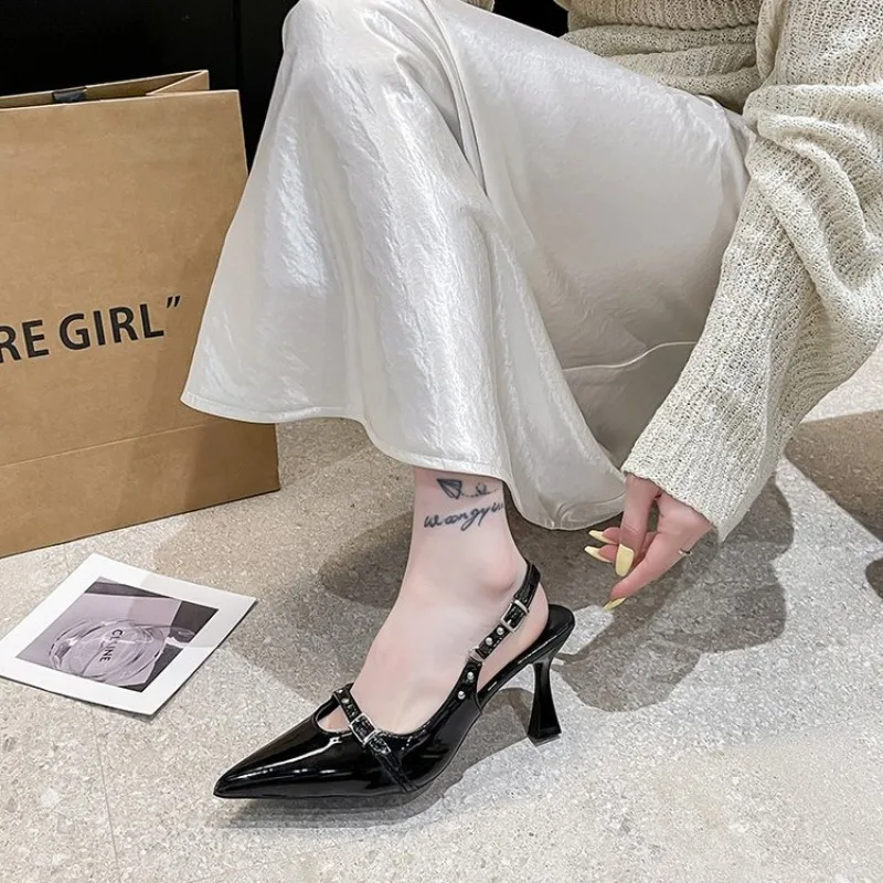 Luxury Women High Heels Ladies Pointed Toe Party Wedding Shoes  Fashion Stiletto Summer Rhinestone Slingback Sandals Female view 6