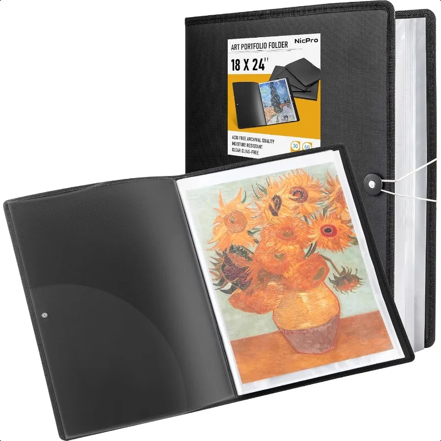 18x24 Large Art Portfolio Folder 30 Pockets Display 60 Pages Artist Portfolio Folder with Clear Plastic Sleeves Presentation St