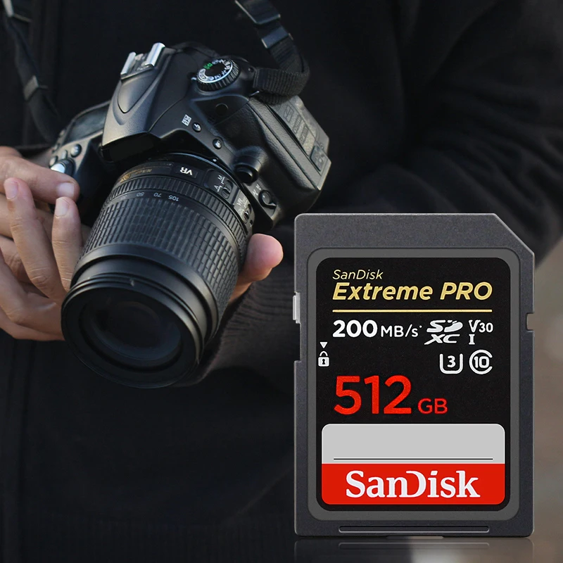 SanDisk-Cartão de Memória de Alta Velocidade para Câmera, SDXC, UHS-I, 64GB, 128GB, 256GB, 512GB, 4K, U3, V30, Class10, Extreme Pro, C10, SDHC