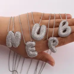 Punk Shiny Rhinestone CZ Balloon Bubble A-Z Neckalces Stainless Steel Zircon Letter Initial Box Chain Choker Retro Jewelry Gift