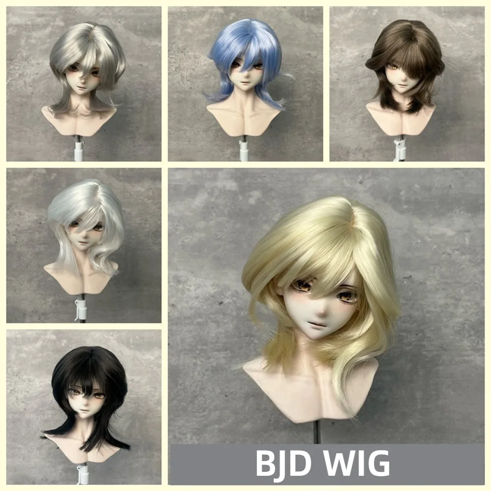 1/3 1/4 1/6 BJD Wig Anime Layered Short Hair Multi Colors Headdress Doll Hair Silver Blue Blonde Brown Black Gift for Headgear