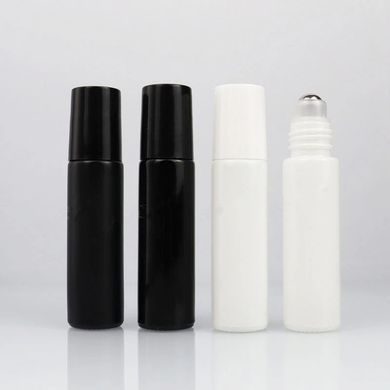 100pcs 10ml Refillable Black White Empty Glass Essential Oil Perfume Roll On Bottles With Stainless Steel/Glass Roller Ball