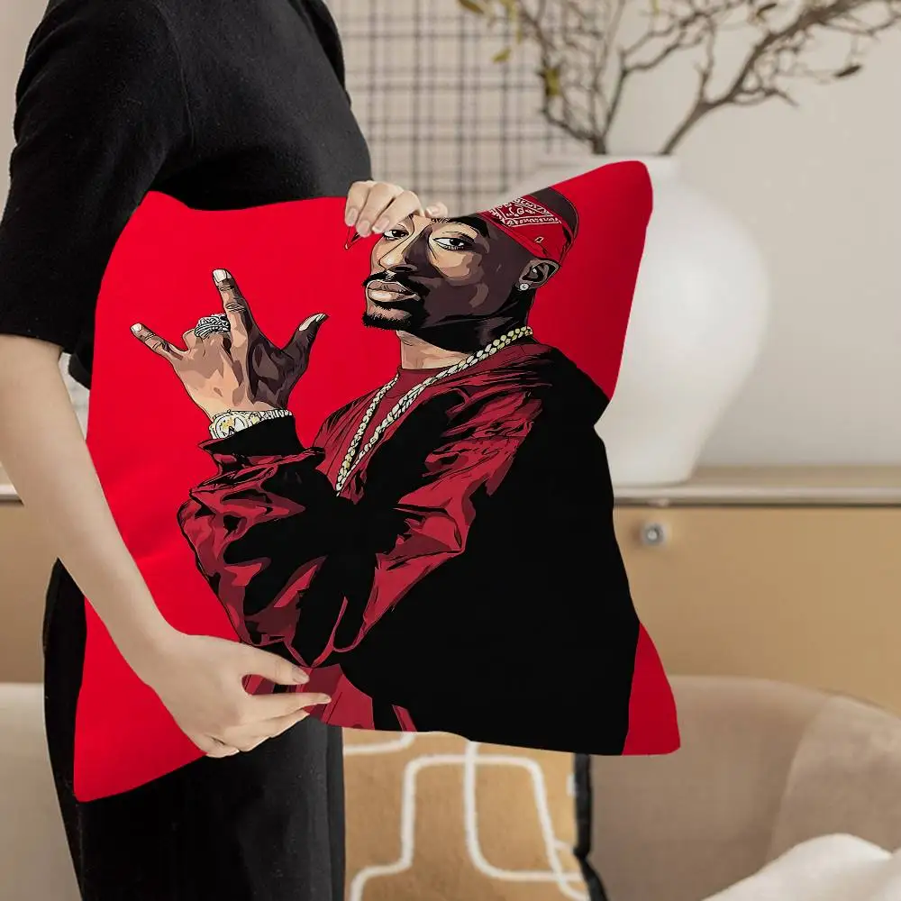 Rapper 2pac Singer Tupac Pillow Covers Cartoon Sofa Decorative Home Double-sided Printing Short Plush Cute Cushion Cover