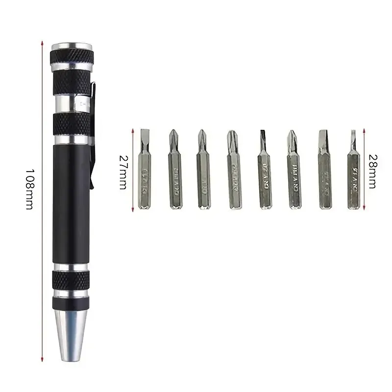 Portable 8 in 1 Aluminum Pen Style Screw Driver Multi-Tool Precision Mobile phone Repair Tool Kit Screwdriver Set Bits