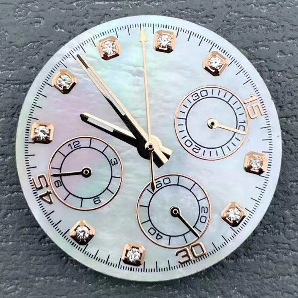 29.5mm shell diamond dial vk63 movement parts green luminous hands panda eye dial parts vk63 movement dial