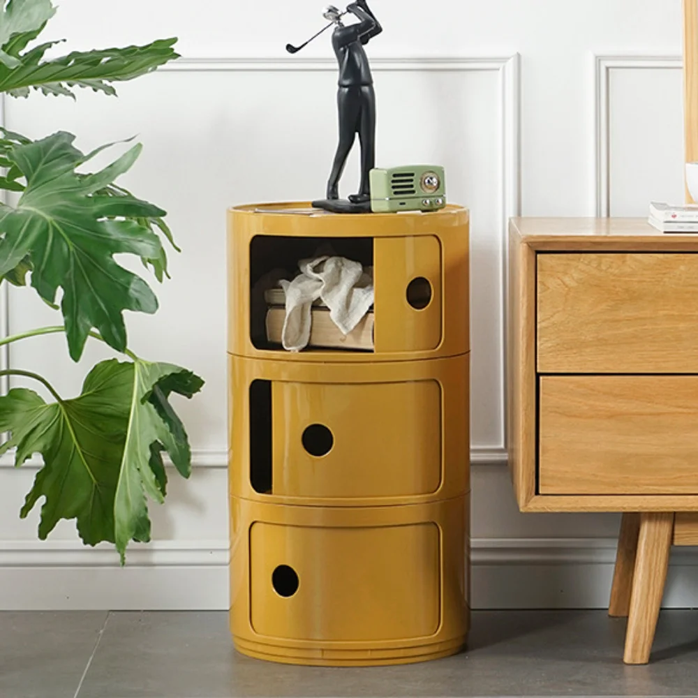 Round Cabinet with Sliding Doors -  Multi-Tiered Round Storage Unit for Living Room Bedroom image 2