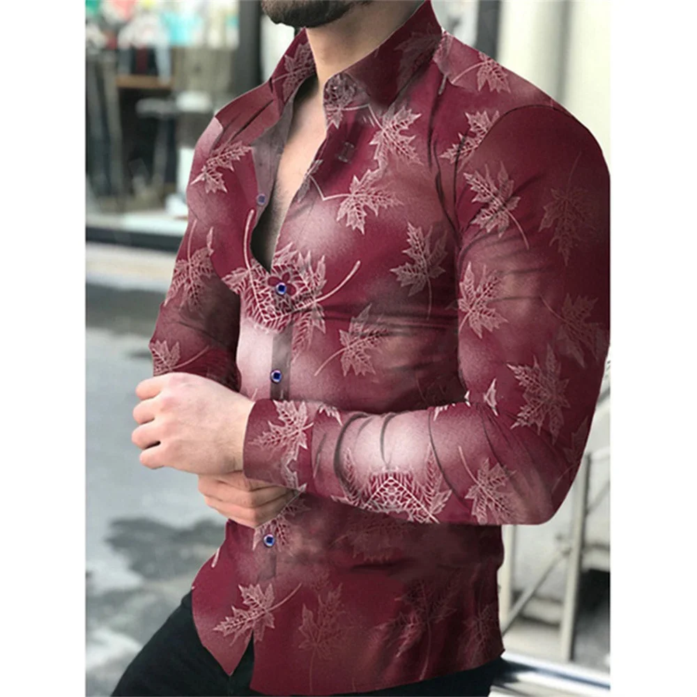 3d Maple Leaf Printed Floral Shirts Men Long-sleeved Shirt Y2k Lapel With Button Fashion Vintage Street Women Clothes Spring