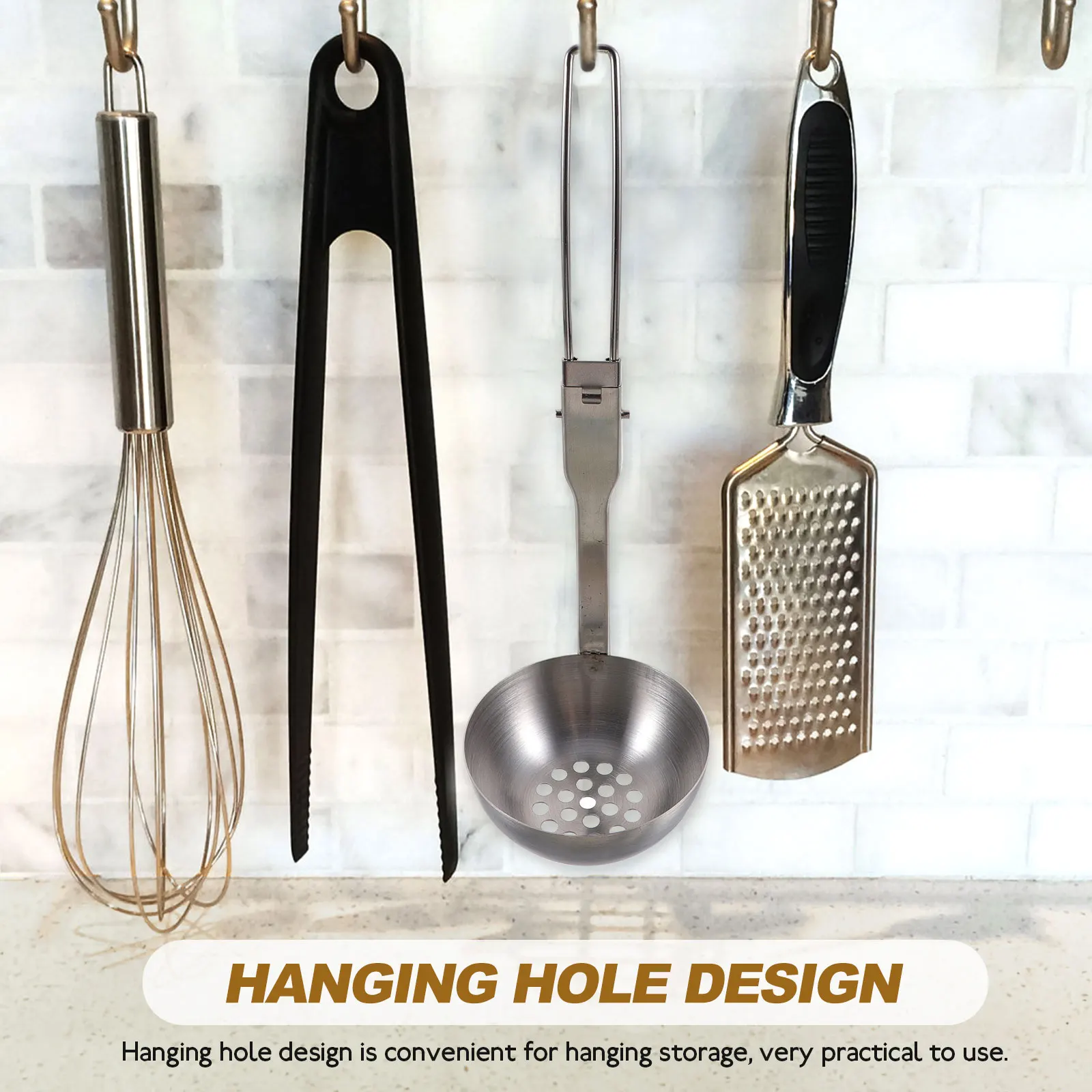 

Folding Soup Spoon Cooking Spoons Serving Utensils Tableware Travel Camping Cookware Colander