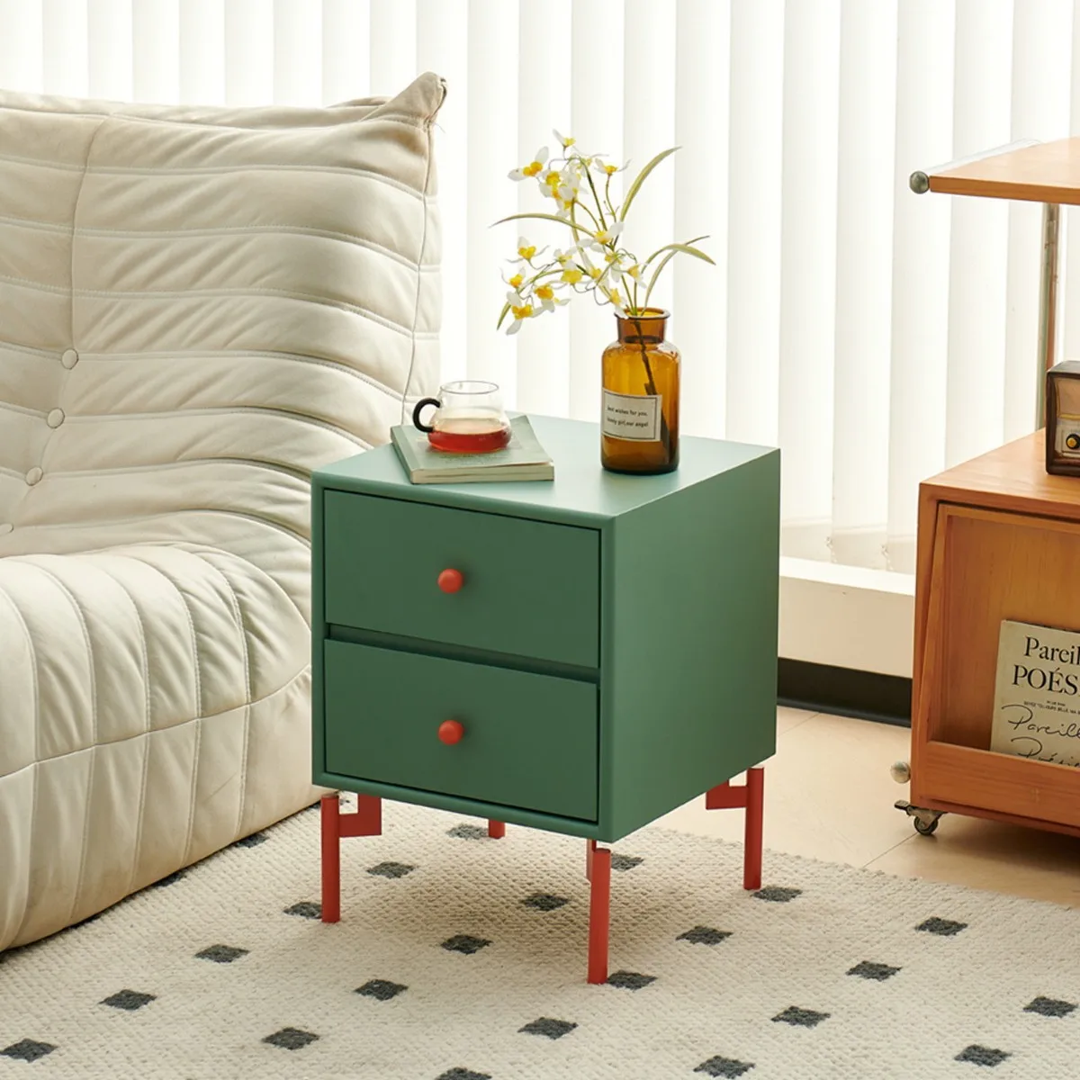 Bedside table Modern simple bedside table Dopamine storage cabinet Children's bedroom shelf Pink solid wood