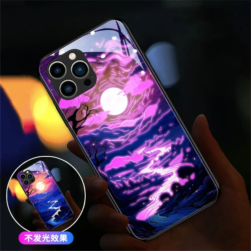 

Pretty Scenery Voice Sensing LED Light Up Glowing Luminous Phone Case For iPhone 15 14 13 12 11 Pro Max X XR XS 6 7 8