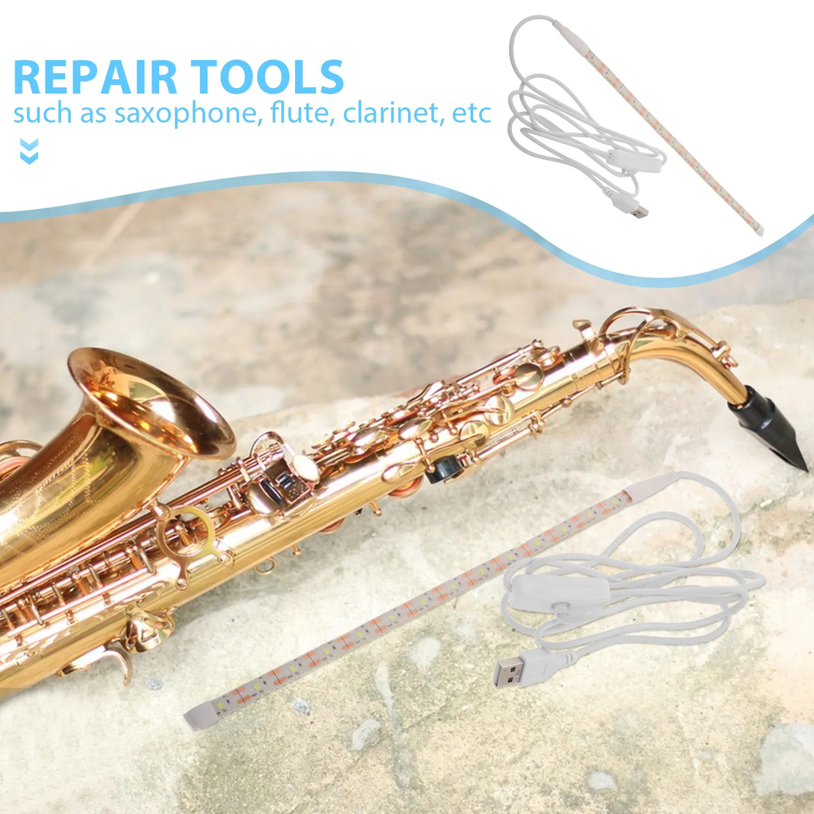 Saxophone Leak Light Sax Test LED Light Strip USB Plug Switch Instrument Detection Light for Clarinet Flute Oboe Wind Instrument