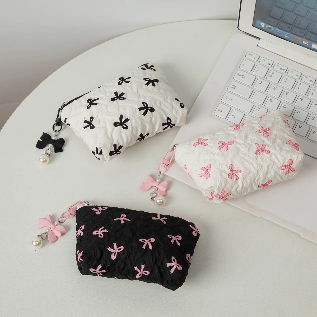 Cute Bow Coin Purse Mini Cosmetic Storage Bag Portable Zipper Clutch for Women Travel Gift