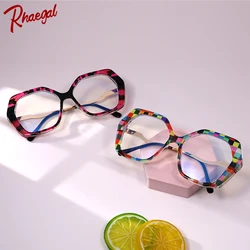 Rhaegal Rainbow Color Geometric Transparent Blue Light Glasses for Women Clear Lenses Coumpter Glasses Eyepieces for Eye Health