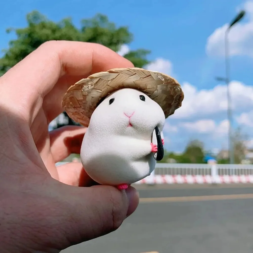 New Hamster With Straw Hat Car Ornament Cartoon Kawaii Car Decoration Hamster Figure Model