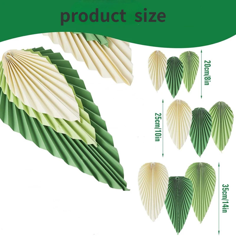 Green Beige Gold Paper Leaf Fan Flower Hanging Background Decoration for Birthday Wedding Party Classroom Wall Backdrop Supplies