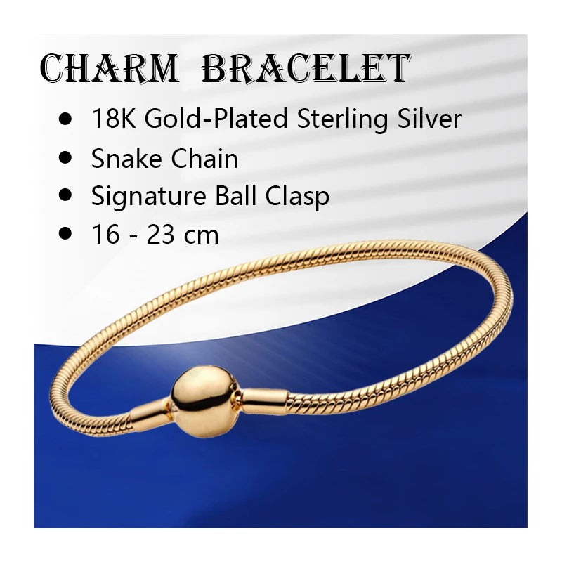 

Wrist Charm Bracelets For Women Fine Jewelry 18K Shine Gold Sterling Silver 925 Original Snake Chain Iconic Signature Ball Clasp