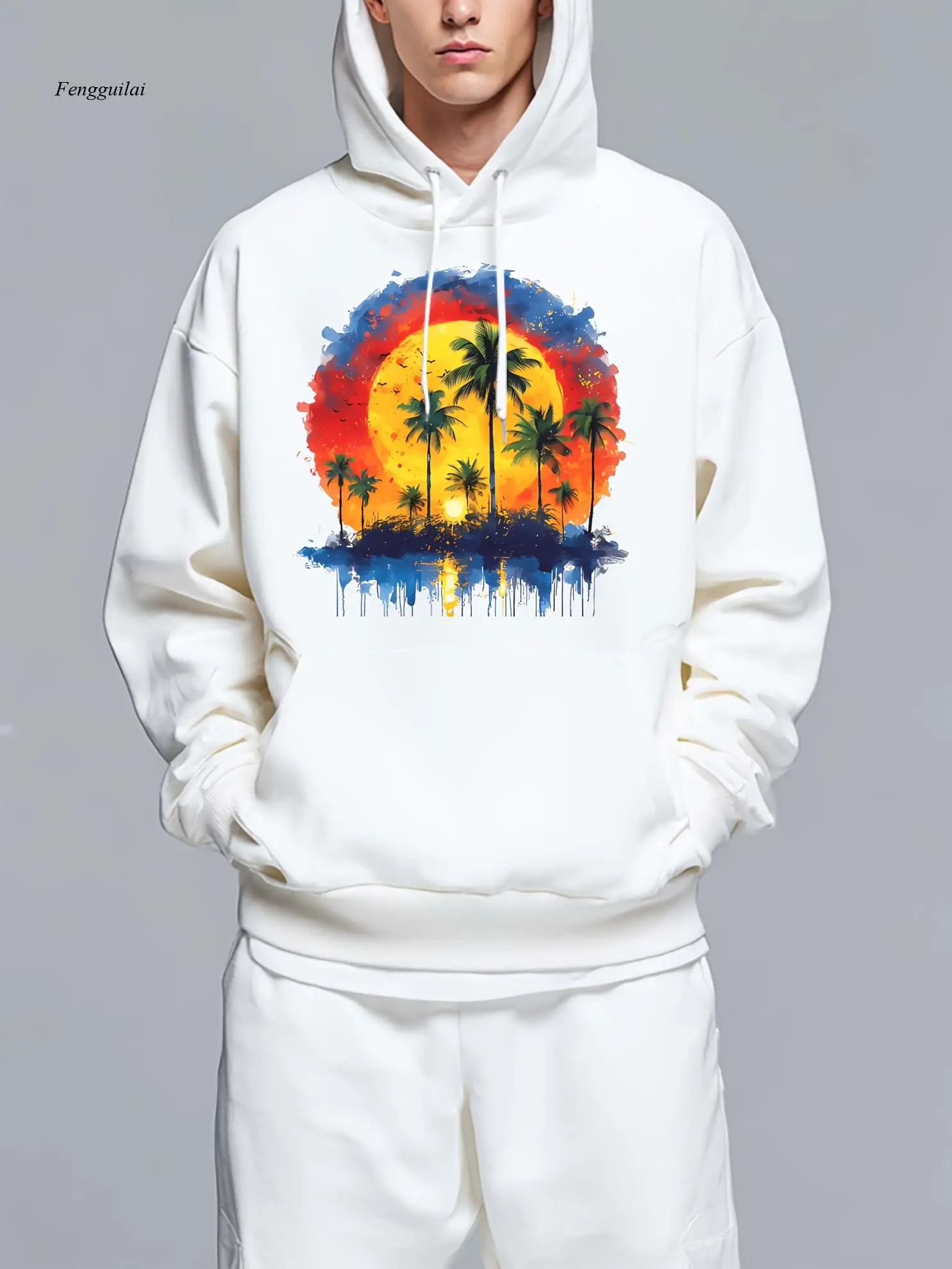 

Толстовка с капюшоном и принтом природного пейзажа, пуловер, спортивная одежда, повседневная и удобная зима и осень