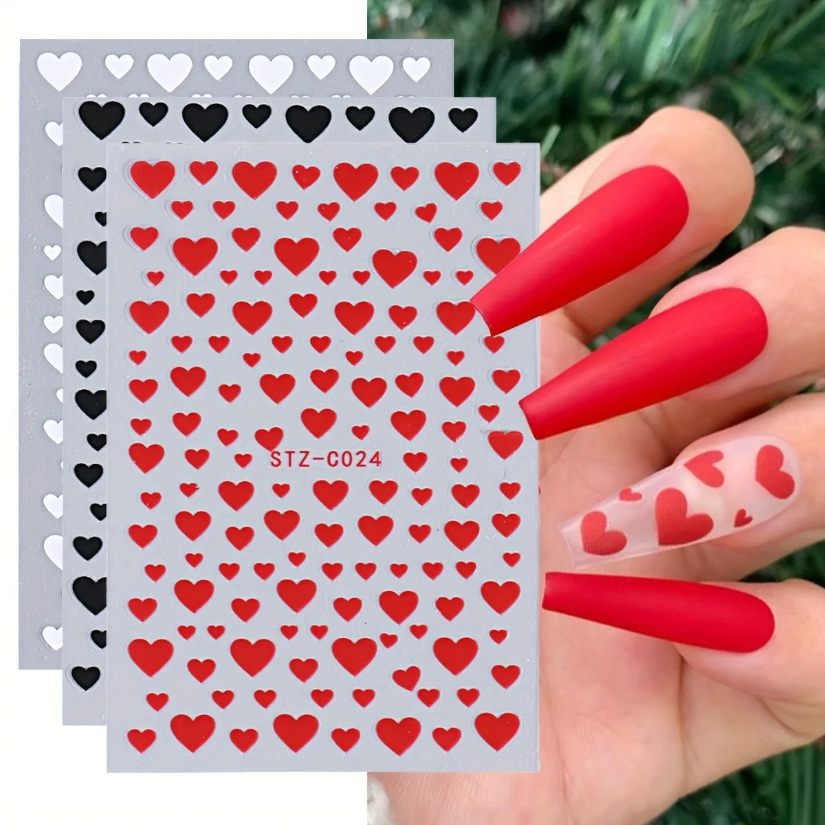 3 Stück Valentinstag-Liebes-Nagelaufkleber, einfach für DIY-Nageldekoration, Geschenke, Party- und Hochzeits-Make-up-Styling geeignet