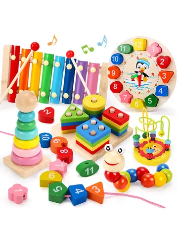 Montessori Wooden Toys 5-6pcs/set Montessori Wooden Toys for Babies Boy Girl Gift Baby Development Games Wood Puzzle for Kids Educational Learning Toy