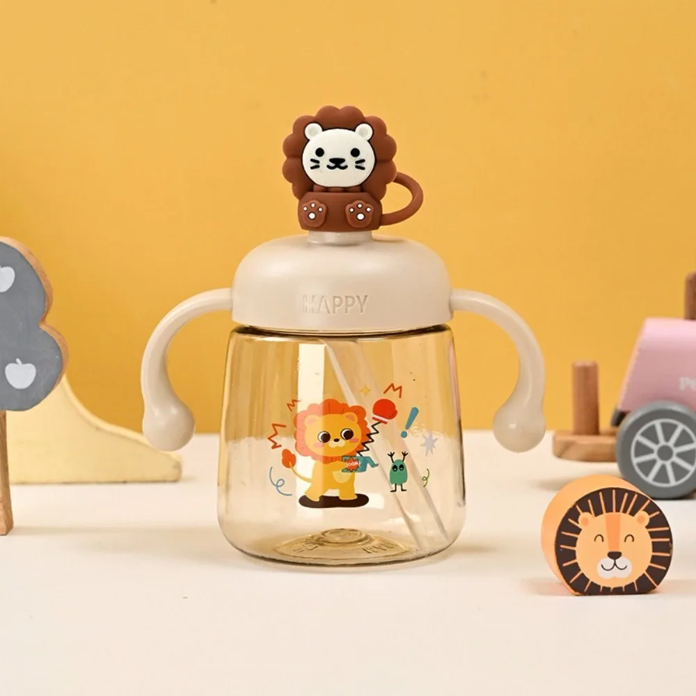 

Creative Cartoon Baby Feeding Bottle 350ml with Straw Baby Drinking Cup Wide Caliber Drop Resistant Toddler Milk Cup Baby
