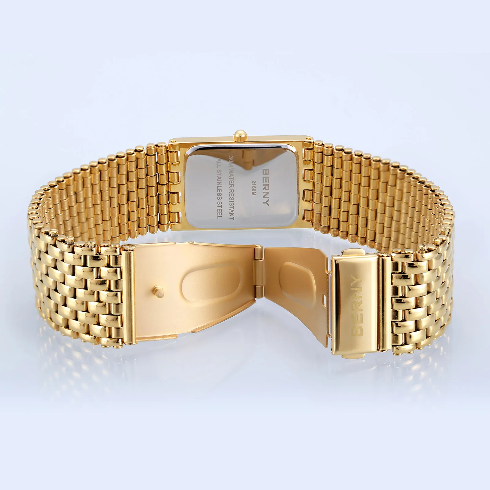 Reloj BERNY dorado para pareja, reloj de pulsera de lujo para mujer/hombre, reloj dorado resistente al agua, reloj de cuarzo de acero inoxidable a