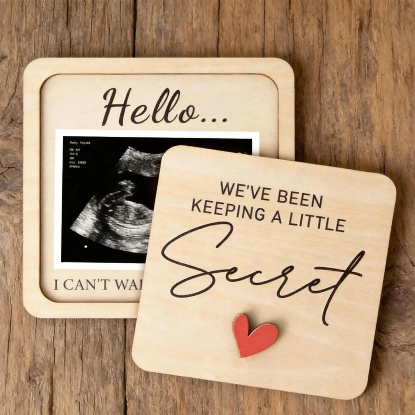 7x5cm DIY Wooden Memory Keepsake Picture Frame Pregnancy Announcement Home Decor for Ultrasound Photo for Kids Grandparents