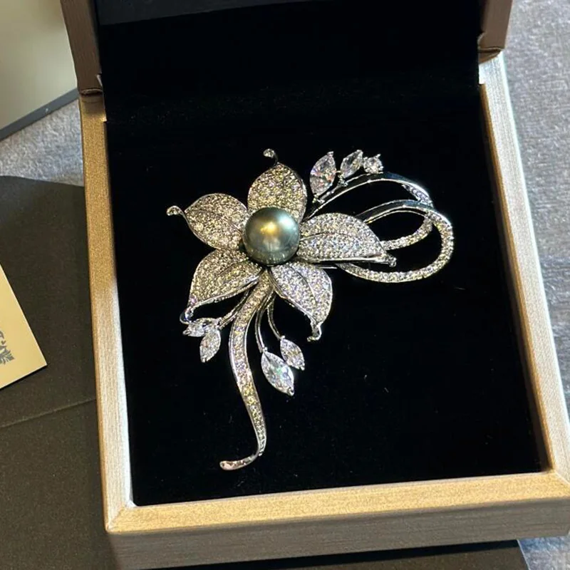 Chinese Style Lucky Auspicious Lycoris Radiata Brooch Blank Base Gold Plated Copper Micro Paved Zircon Diy Jewelry Making Access