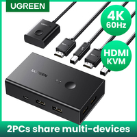 UGREEN HDMI-compatible KVM Switch 4K@60Hz USB 2.0 Switcher 2 in 1 Out for Printer Monitor Mouse 2 PCs Sharing 1 Device Splitter