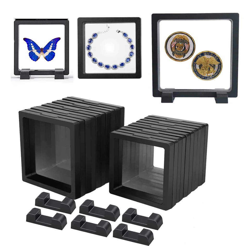 10Pcs 3D Floating Frame Display Stand Holder Storage Box Jewelry Case for Coin Medallion Ring Bracelet Earring Pin Organizer