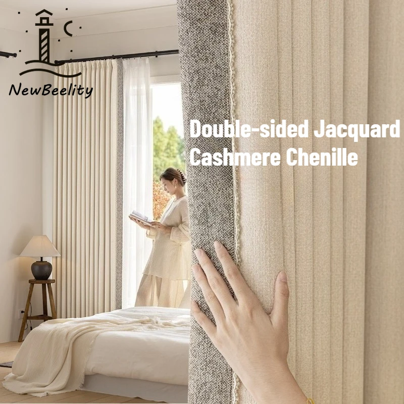 

Double-sided Jacquard Cashmere Chenille Curtains for Living Dining Room Bedroom Custom Size Blackout Luxury Elegant Decoration