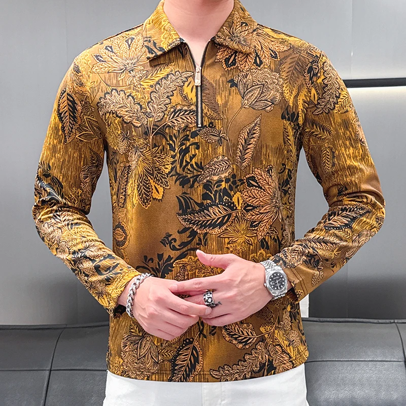 

Autumn Winter Luxury Retro Polo Shirts Men Long Sleeve Slim Fit Casual Sweatshirt Business Social Office Tee Tops Men Clothing