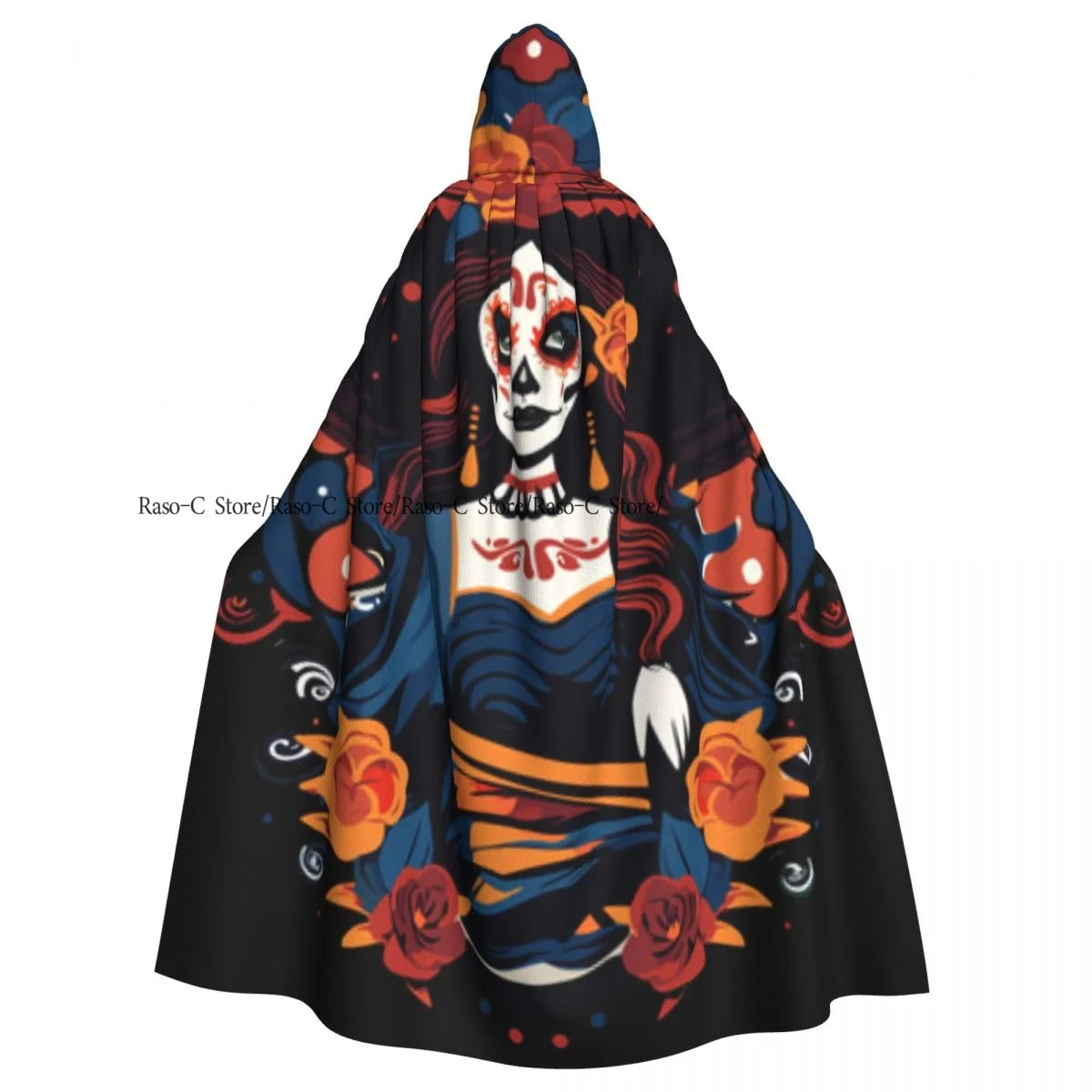 Unisex Adult Day Of The Dead Cinco De Mayo Cloak with Hood Long Witch Costume Cosplay