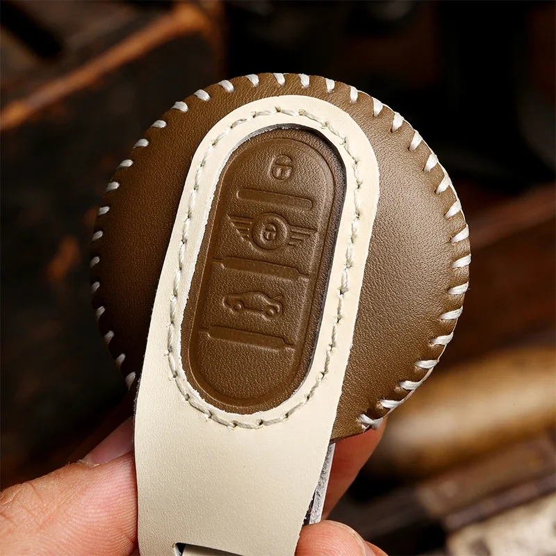 Leather Car Key Case Cover Fob Protector Accessories Keyring for BMW Mini Countryman Cooper F54 F55 F56 3 Button Keychain Holder view 3