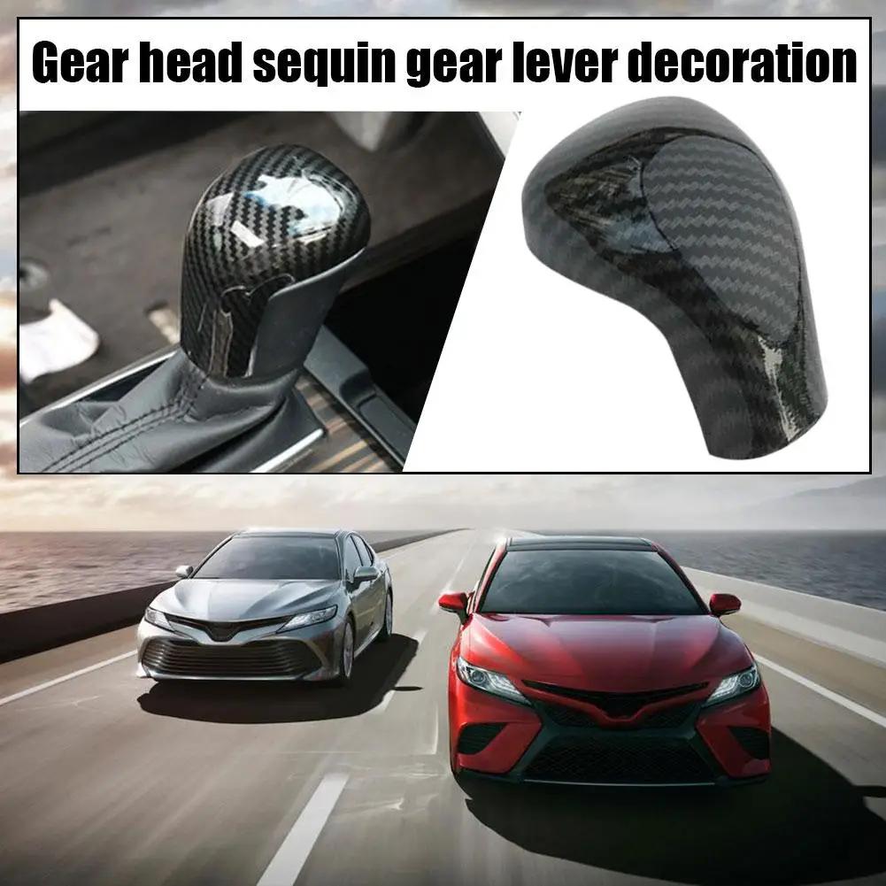 Car Interior Gear Shift Knob Cover Trim ABS Carbon Fiber Look Mouldings for Toyota Camry 2018 2019 2020 2021 P5G4