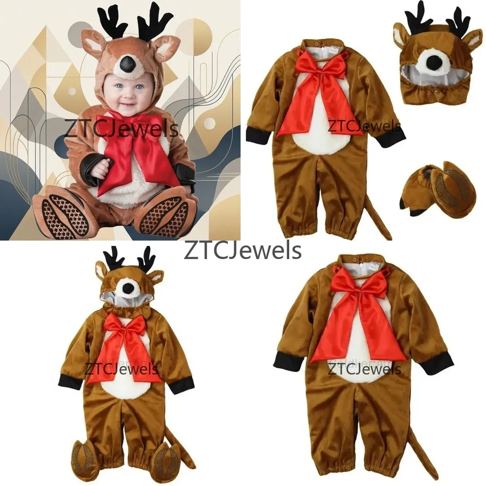 

Christmas Reindeer Cosplay Costume for Kids Hooded Jumpsuit Baby Toddler Newborn Deer Outfit Set