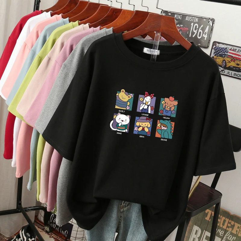 plus Size Extra Large Black Cotton T-Shirt Women's Short Sleeve Korean Style Loose Fit Trendy Top for plus Size Women