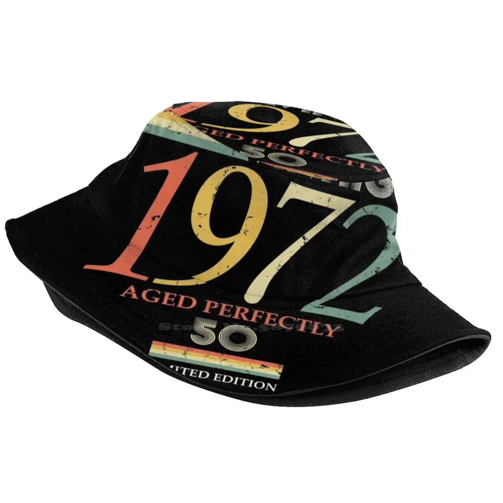 Vintage 1972 , 50th Birthday Aged Perfectly Gift Pattern Design Printed Travel Bucket Hats Vintage Old Retro Birthday 70s Aged