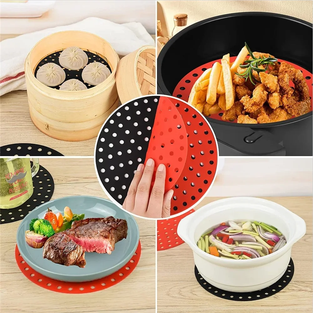 2Pcs Silicone Air Fryer Mat Liner Non-Stick Steamer Pad Baking Inner Liner Cooking Mat for Kitchen Accessories Round Square Tool