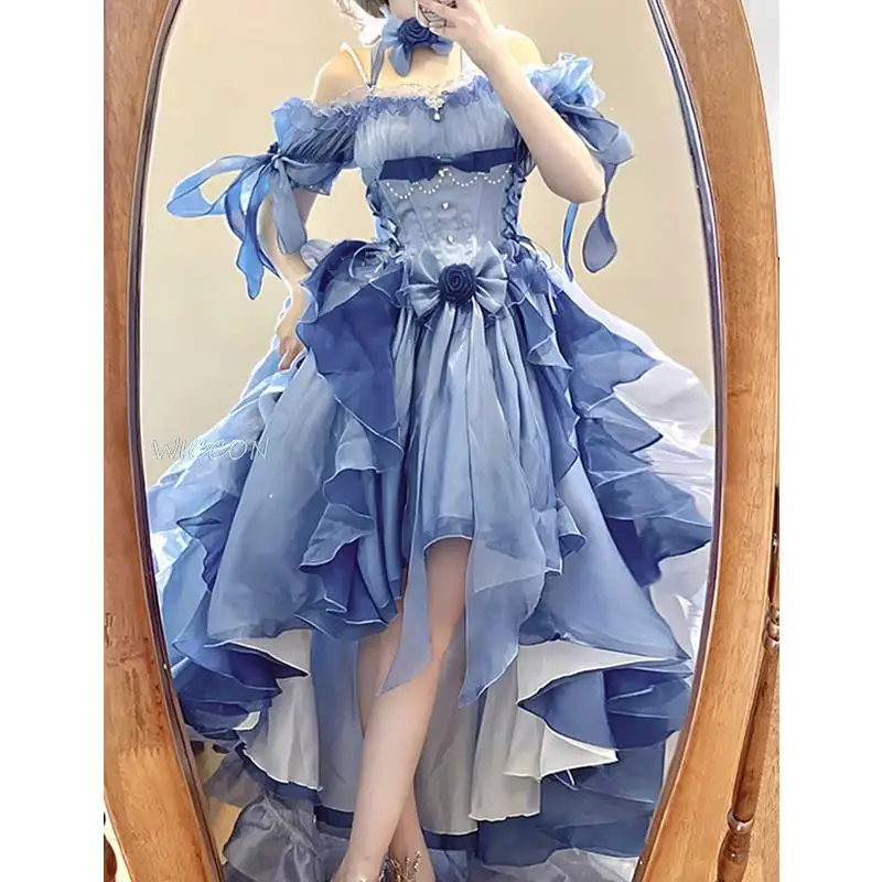 Lolita Jurk Prachtige Sprookjesachtige Stijl Zware Industrie Pluizige Staart Prinses Set Trouwjurken Rose Strik Lolita Cosplay Prinses Fancy