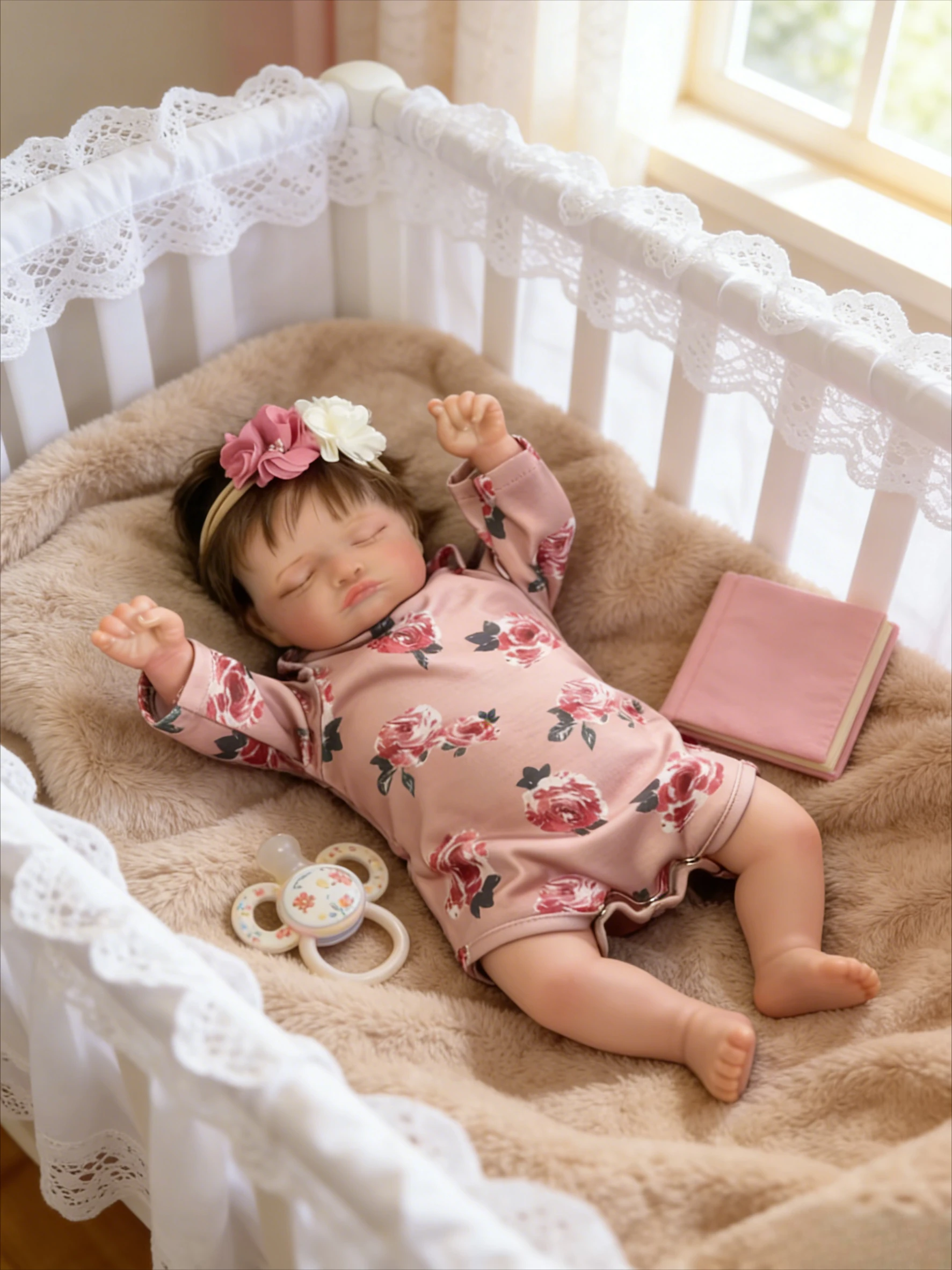 ตุ๊กตาโรซาลีทำมือขนาด 49 ซม. ผิวสัมผัสนุ่มแบบ 3 มิติ ผมสีน้ำตาลติดรากด้วยมือ ของขวัญสำหรับเด็ก