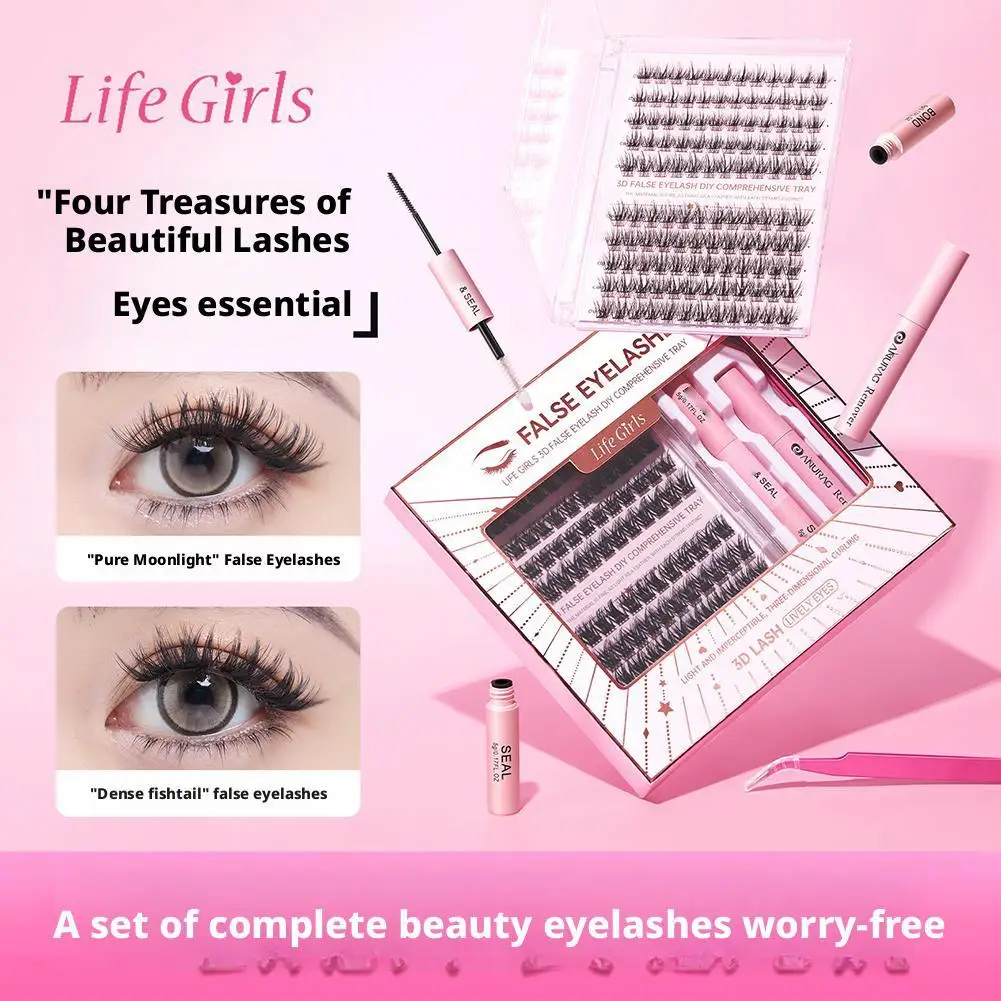False Eyelash Kit DIY Grafting Single Cluster Dense Nature Lash Extension Kit Lashes Bond Glue & Remover Tweezer Lashes Eyelash