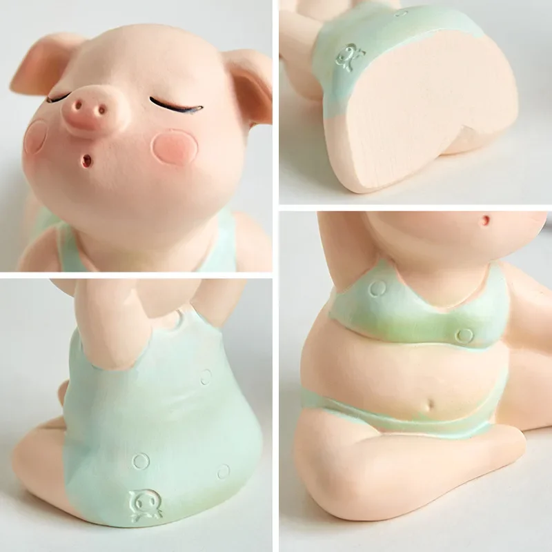 Mini Piglet Resin Sculpture Decor, Cute Pig Girl, Yoga Posture Statue, Home Office Ornament, Yoga Store Desk Gift, Party Decor - view 4