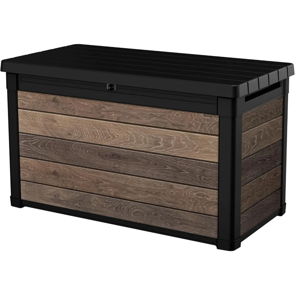 

Walnut-Colored 100 Gallon Deck Storage Box for Outdoor Essentials: Patio Cushions, Pillows, and Garden Tools
