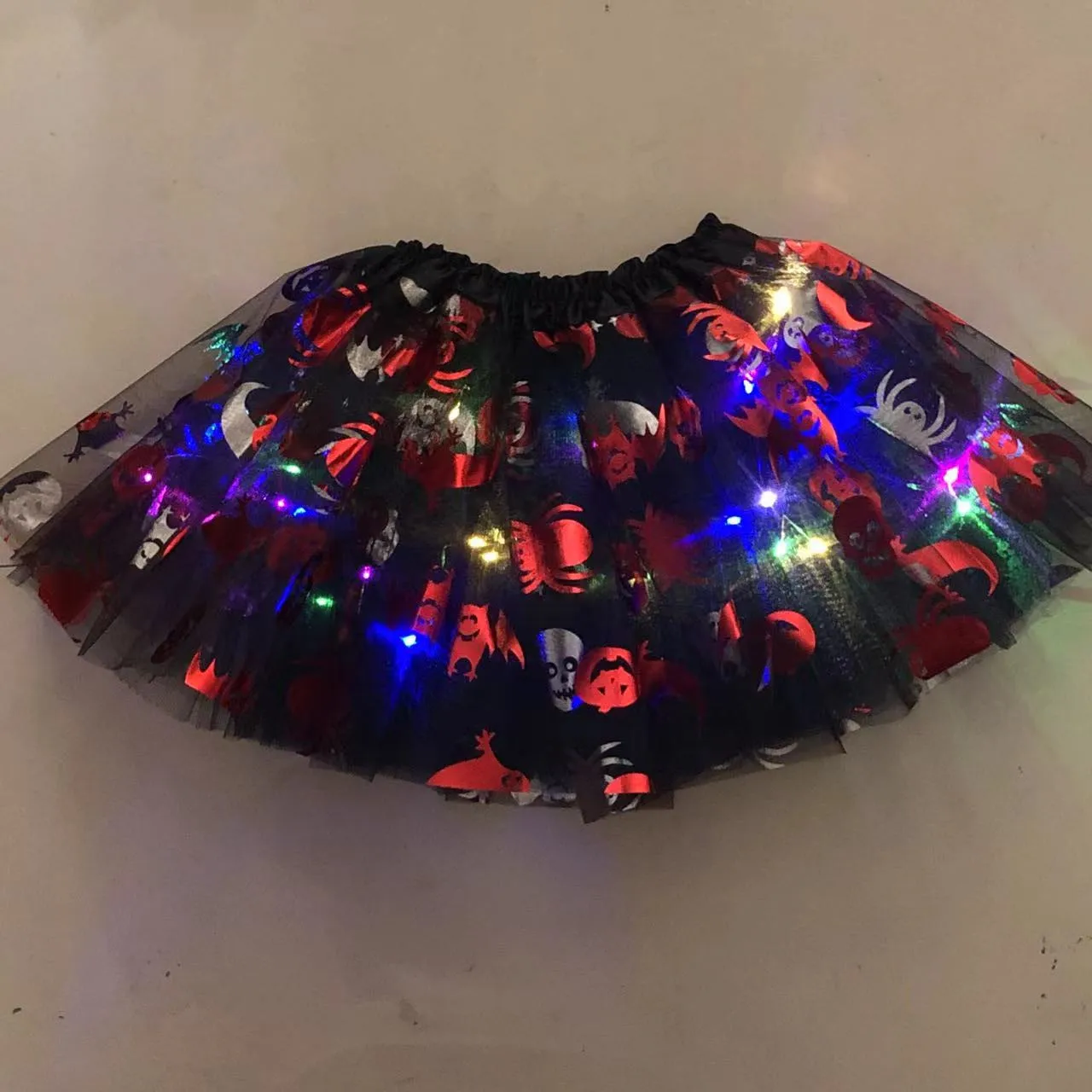 Nova luz led fio das crianças saia halloween aranha web fio tutu saia saia das crianças saia princesa saia de ballet das crianças