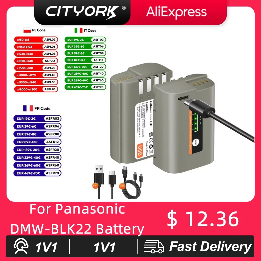 

DMW-BLK22 DMW BLK22 2500mAh Battery with Fast Charge Type C Port for Panasonic LUMIX DC-S5 DC-S5 II DC-S5 IIX S5KL DC-GH6 GH5 II
