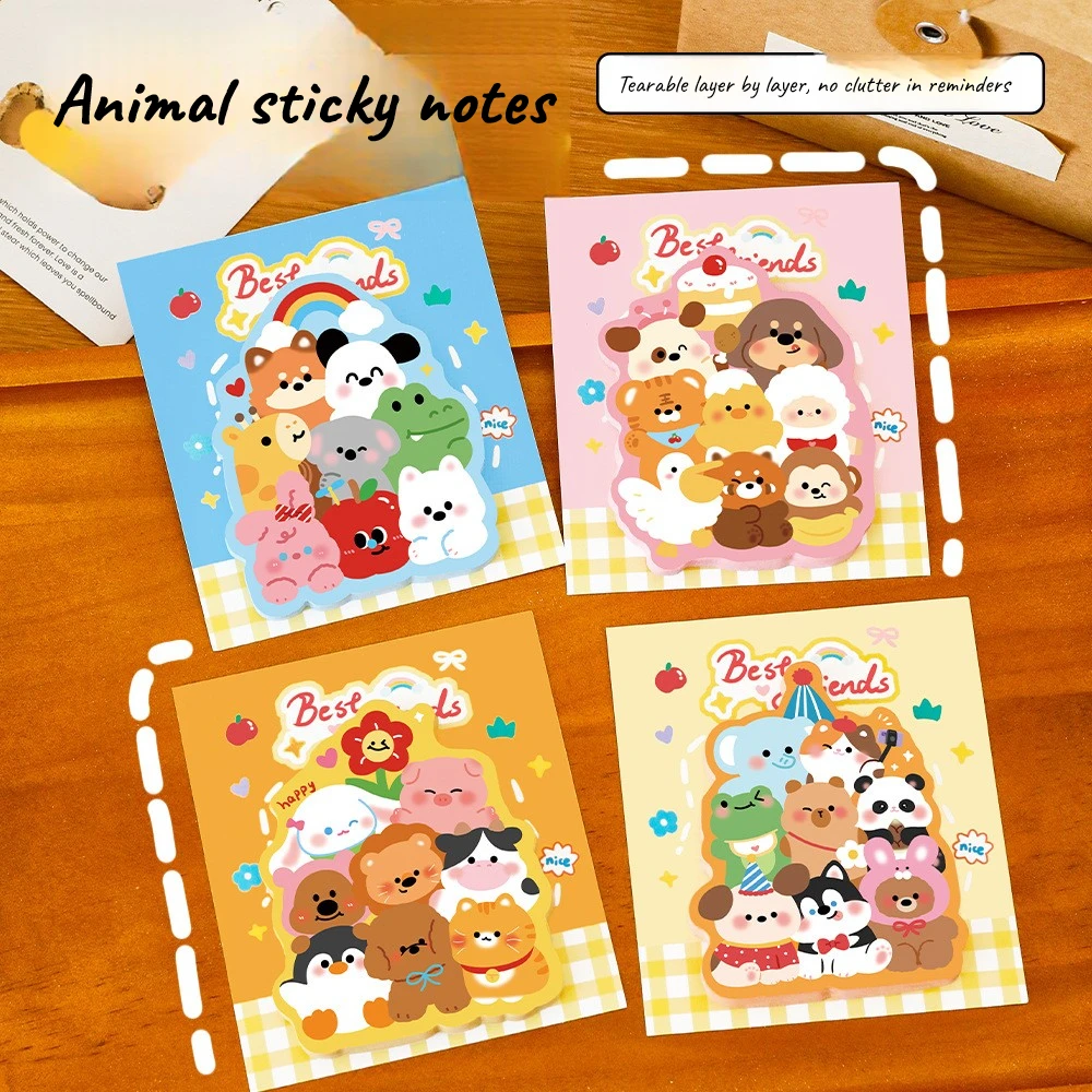 4Pcs/Lot Cartoon Animal Stacking Sticky Notes for Students Cute Adorable Pets Decoration Notes Memo Pad School Kids N Stickers