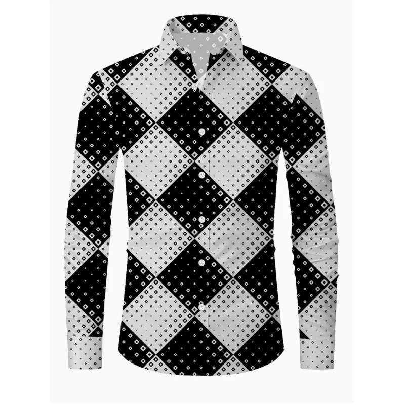 Men'S Elegant Casual Shirt - Black with Abstract Green Graphic Print, Long Sleeve Button-Up, All-Season Regular Fit,