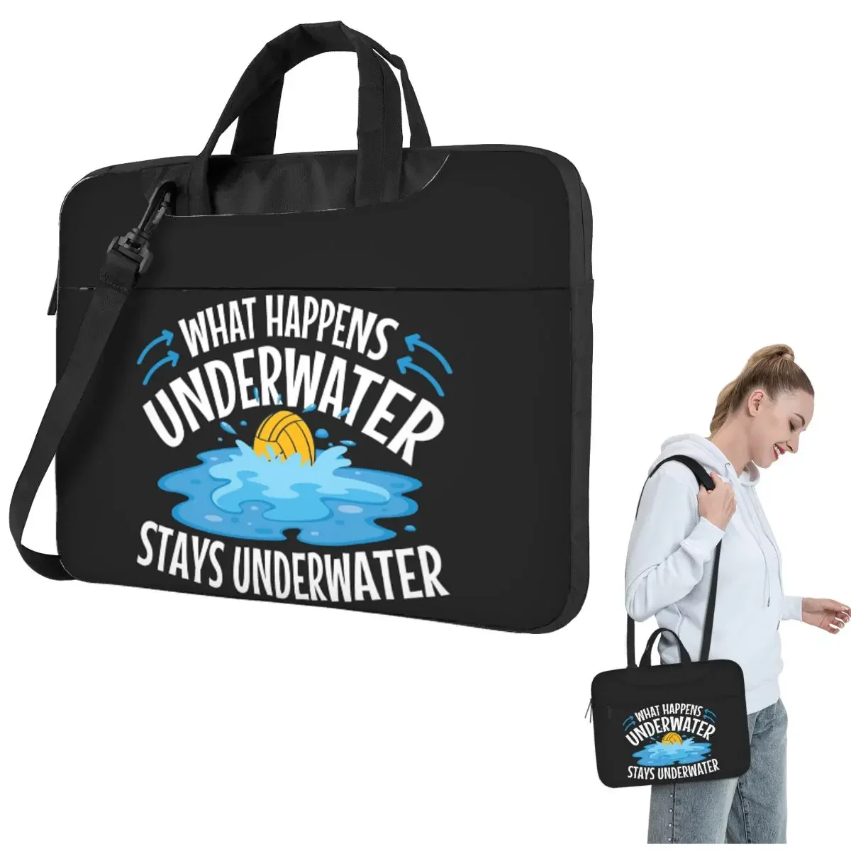 Water Polo What Happens Underwater Stays Underwater Crossbody Laptop Bag Case Computer Bag Resistant Protective Notebook Pouch